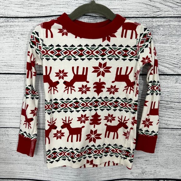 Hanna Andersson Christmas Reindeer & Snowflake Print Long Sleeve Shirt, Size 3 - Picture 1 of 2
